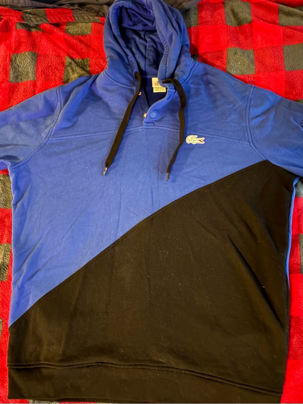 Lacoste Blue and Black Diagonal Pullover Hoodie Big & Tall 8L 3XL